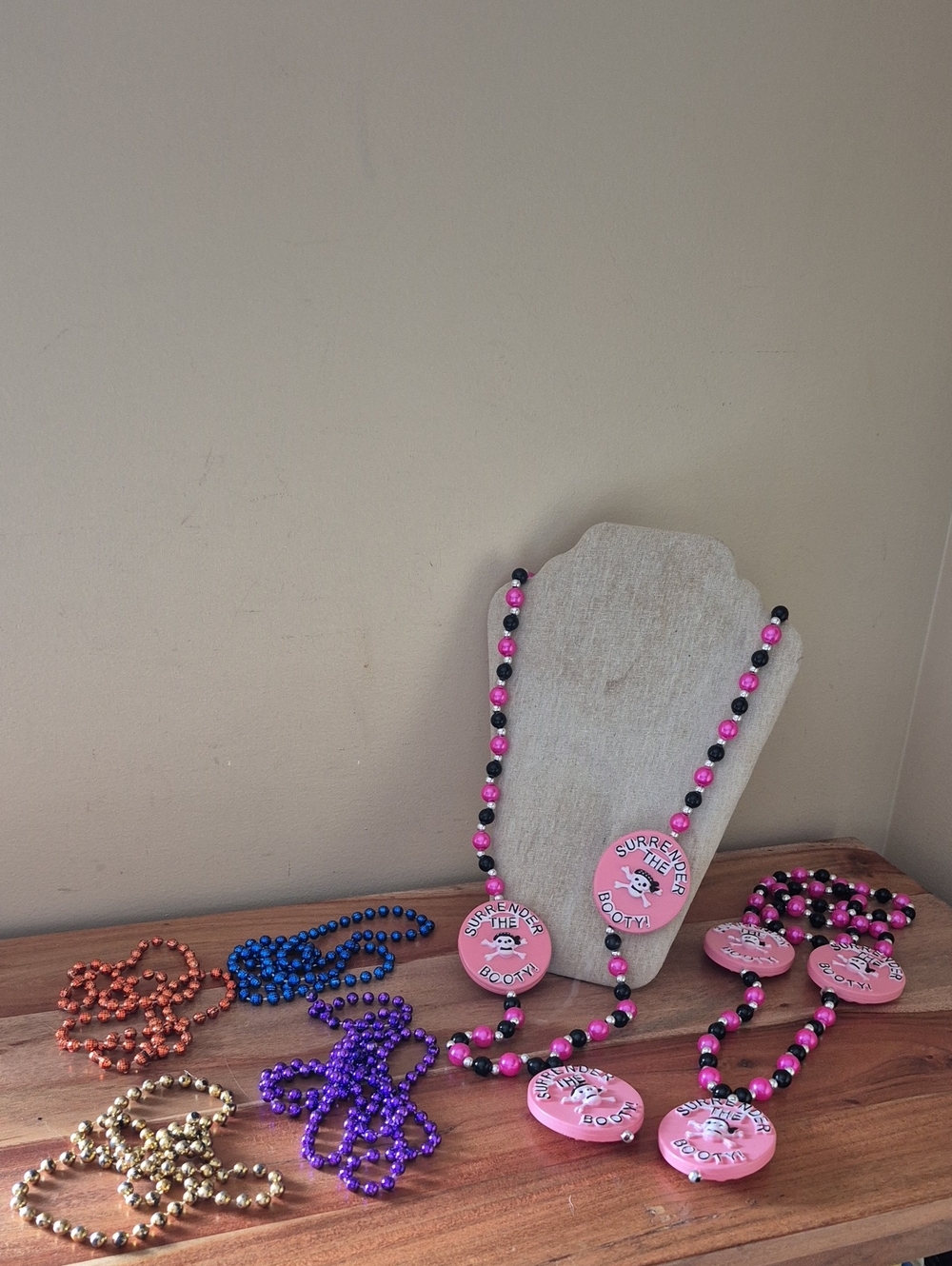 Set of 6 Mardi Gras Bead Necklaces "Surrender the Booty"